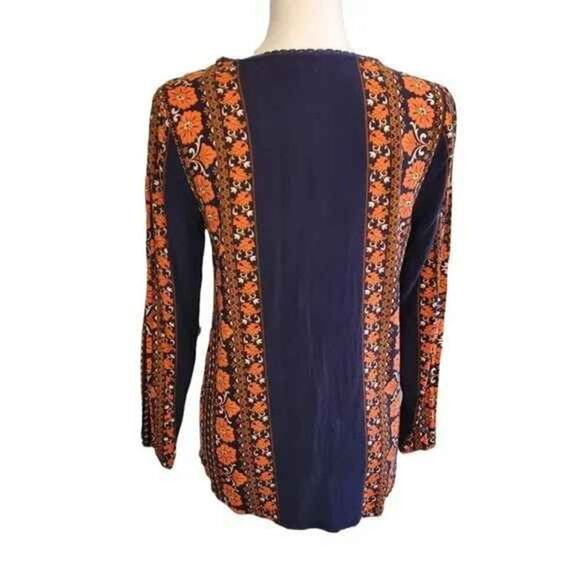Matilda Jane FLORET Women's Top Floral Woven Lace Trim Tunic Orange Navy Size S - Picture 2 of 7
